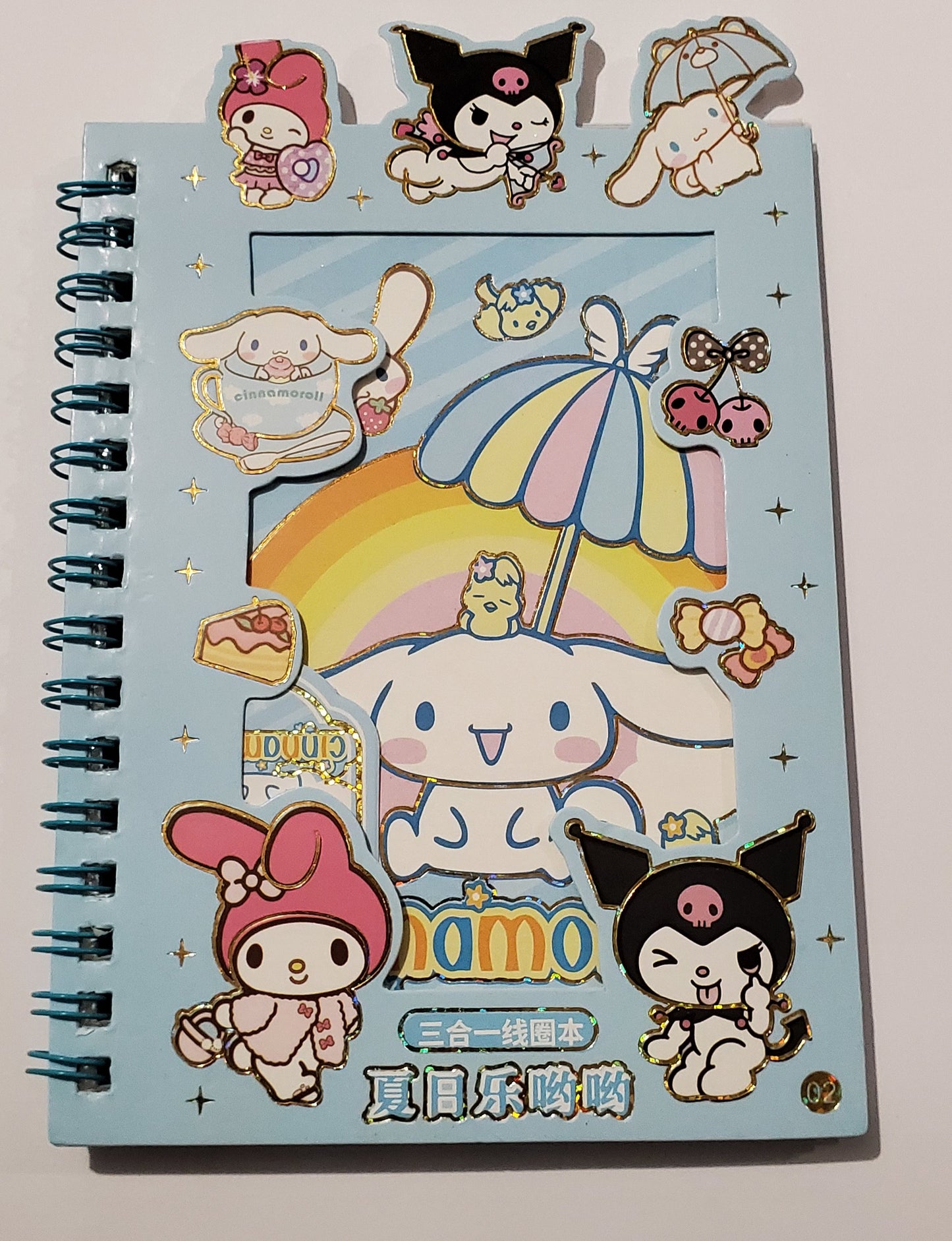 Cartoon Vibrant Coil Notebook, Stickers & Charms Set