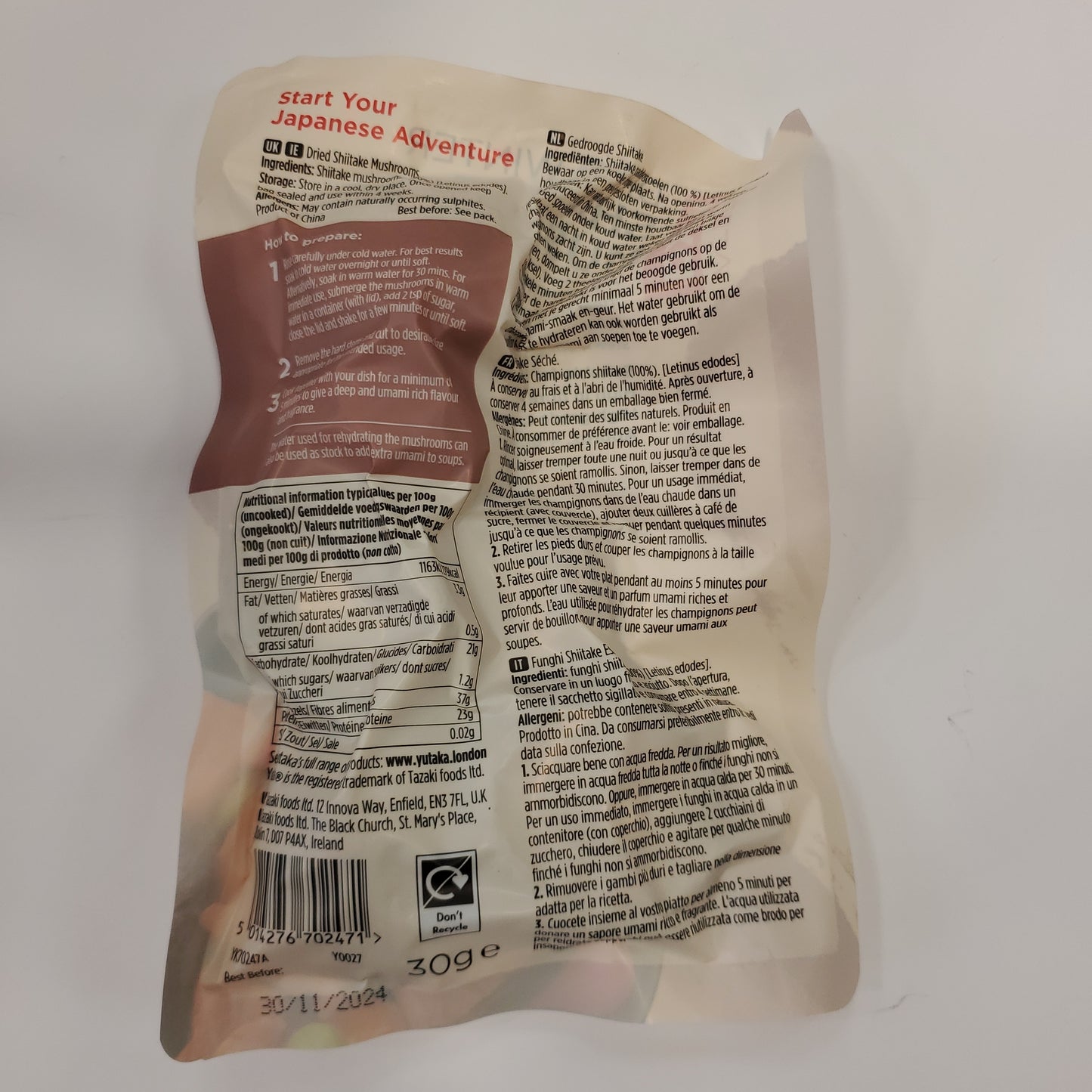Yutaka Dried Shiitake Mushroom 3-4cm 30g