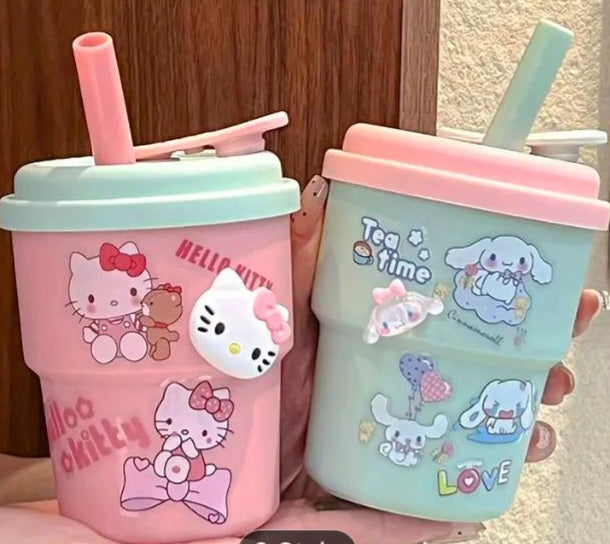 Cute DIY Sticker Large Tumbler with Straw