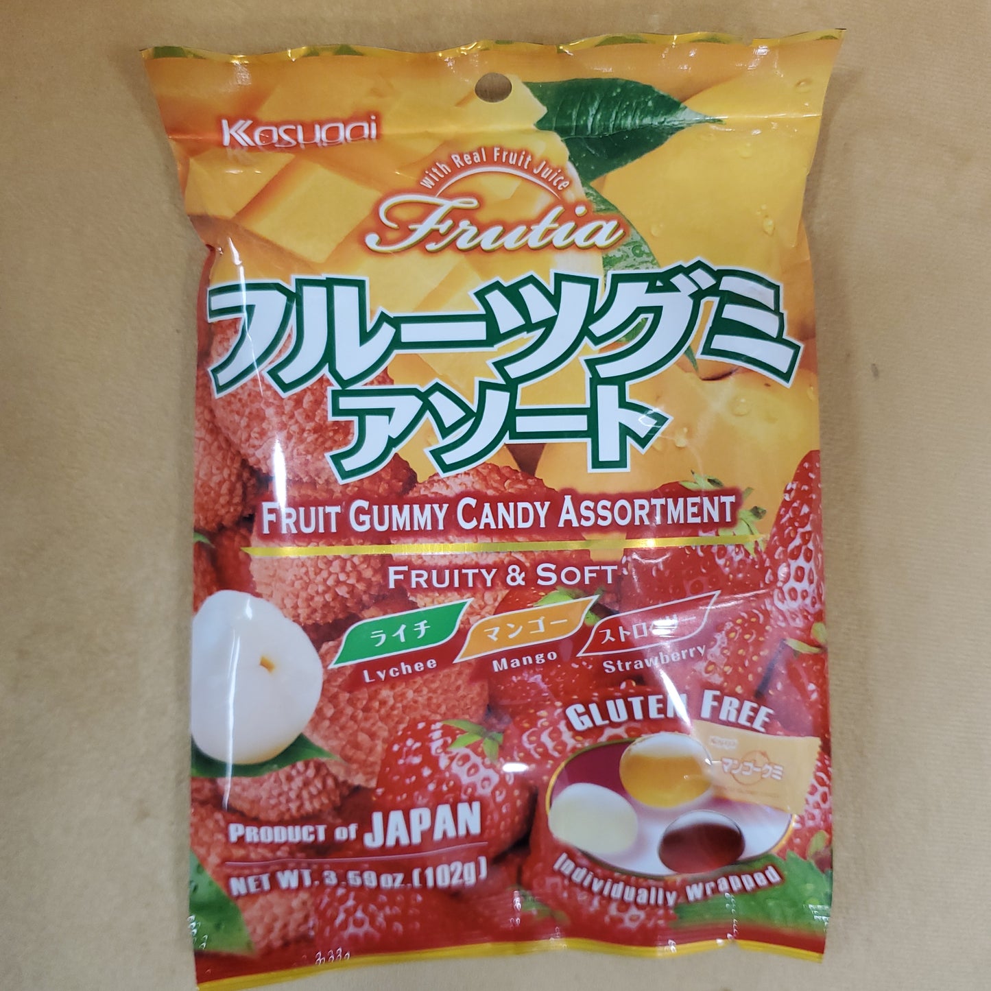 Kasugai Frutia Gummy Assortmemt (Lychee,Mango,Strawberry) 102g  春日井雜錦果汁軟糖