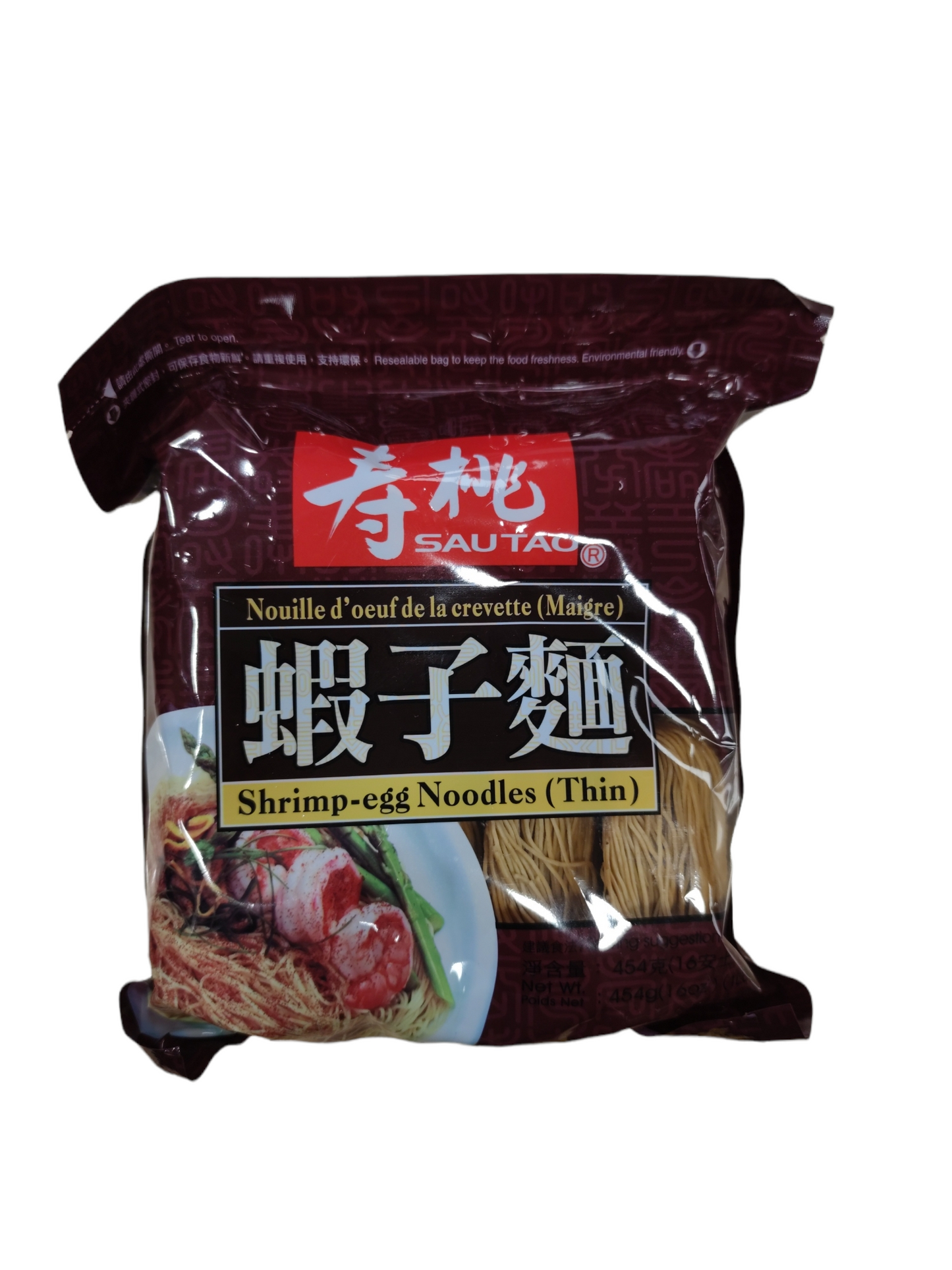 ST Shrimp-Egg Noodles- Thin 454g 壽桃牌幼蝦子麵